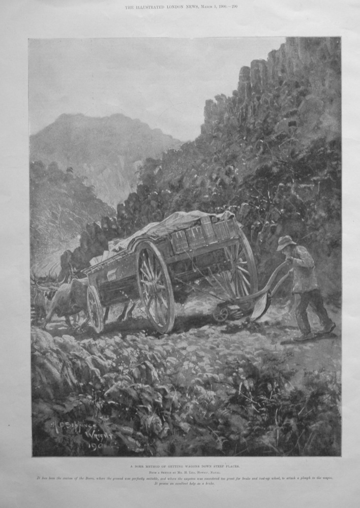 A Boer Method of getting Wagons down Steep Places. 1900