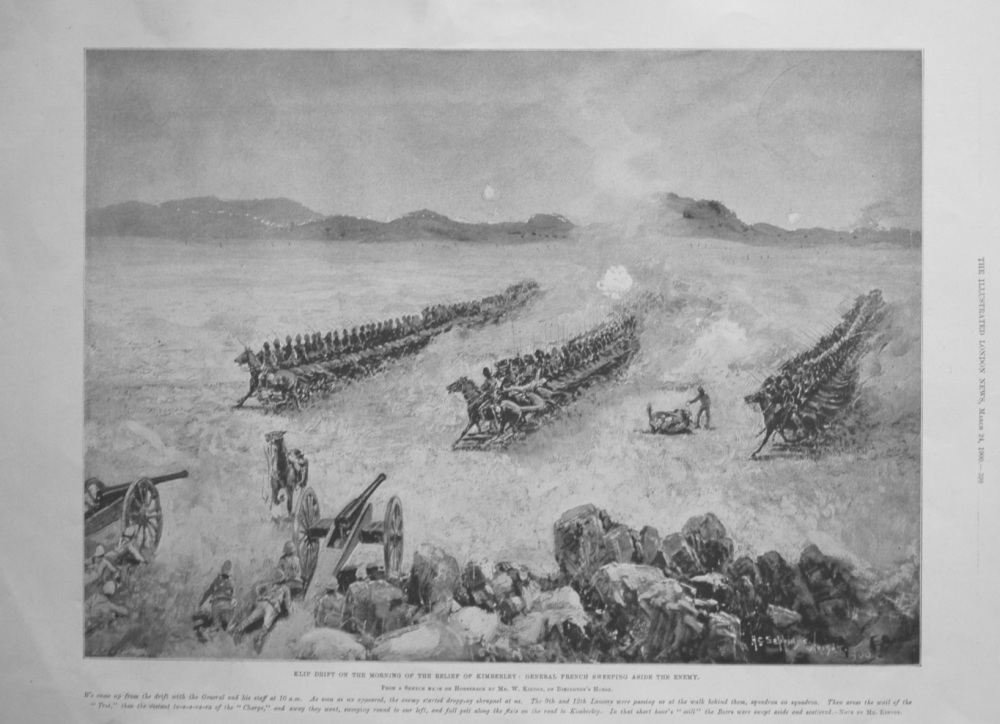 Klip Drift on the Morning of the Relief of Kimberley : General French Sweeping Aside the Enemy. 1900