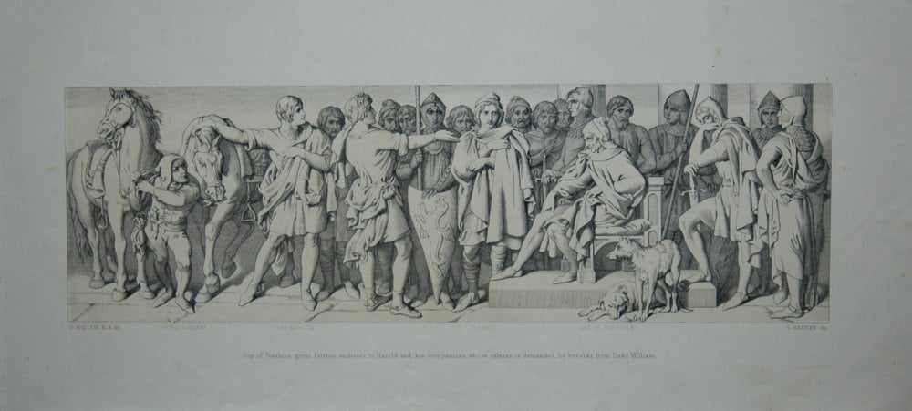 Guy of Ponthieu gives further audience to Harold and his companions, whose release is demanded by heralds from Duke William.