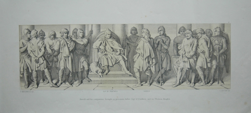 Harold and his companions, brought, as prisoners, before Guy of Ponthieu and his Norman Knights.