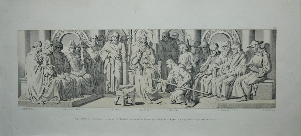Pope Alexander, consecrates a banner for William's service in his descent u