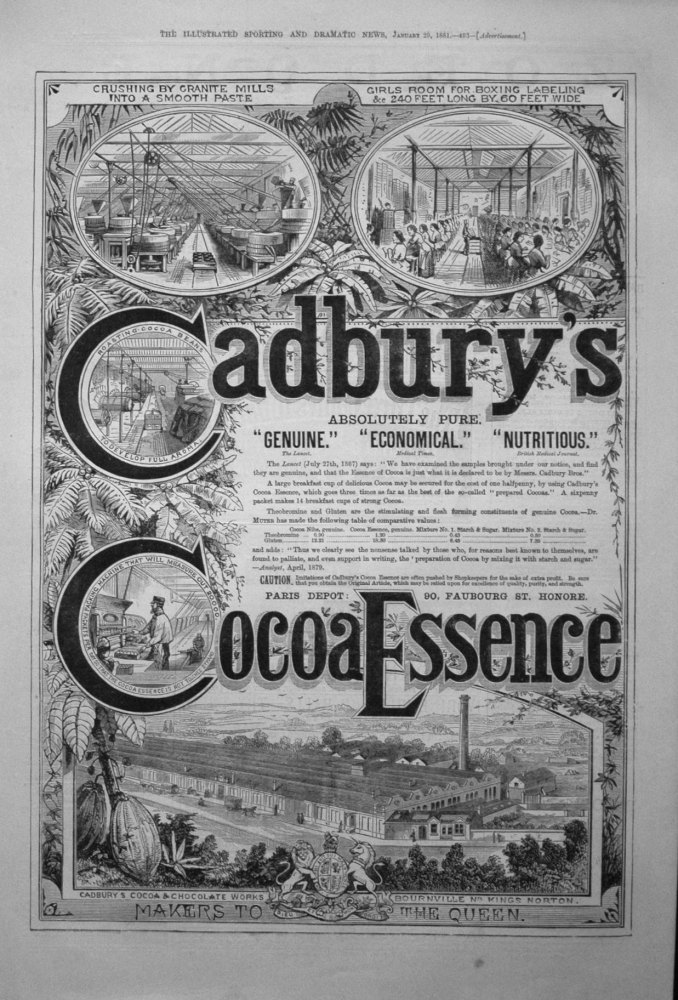 Cadbury's Cocoa Essence. 1881.