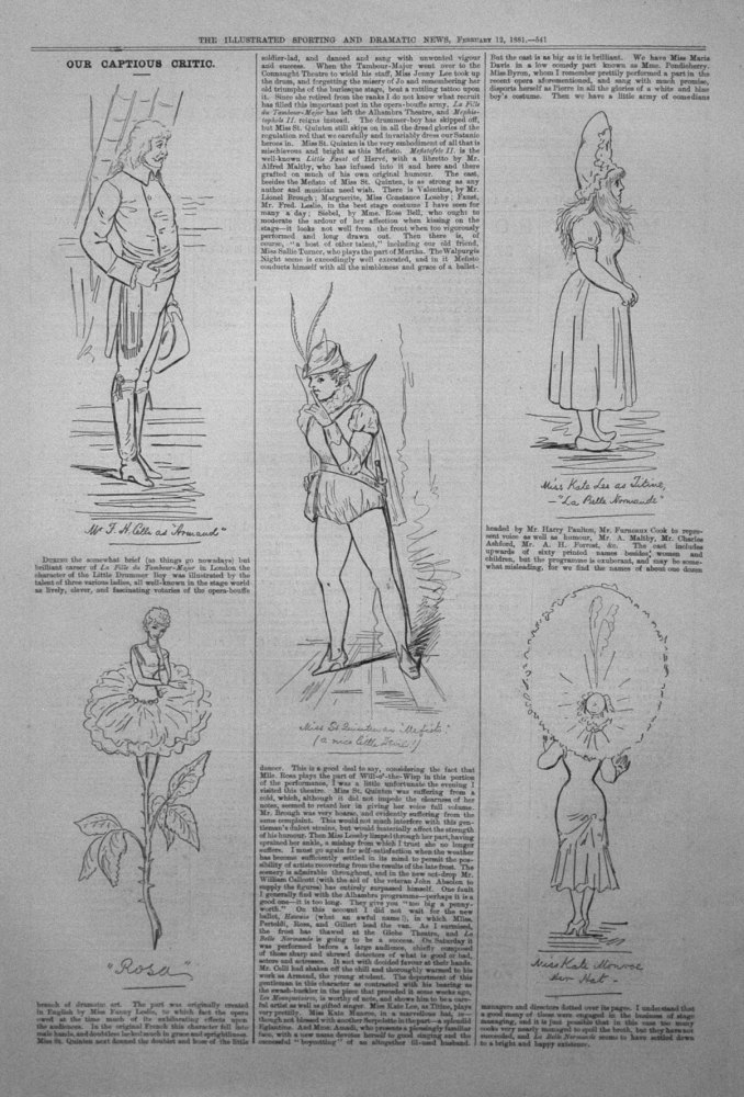 Our Captious Critic, February 12th 1881.  :  "La Belle Normande," at the Globe Theatre.