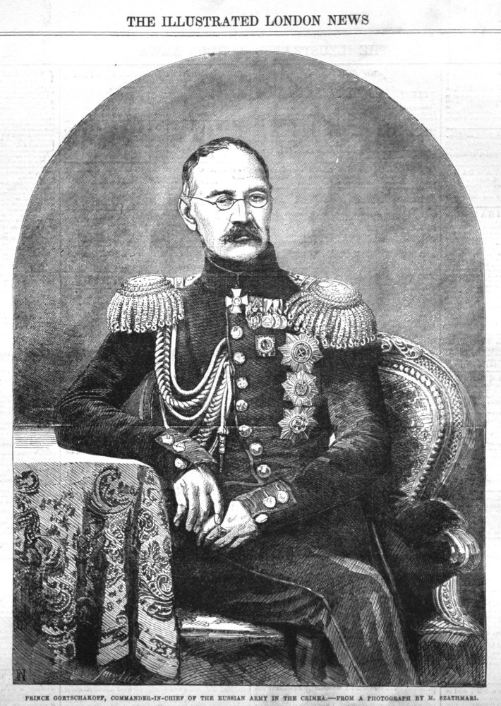 Prince Gortschakoff, Commander-in-Chief of the Russian Army in the Crimea. - From a Photograph by M. Szathmari. 1855