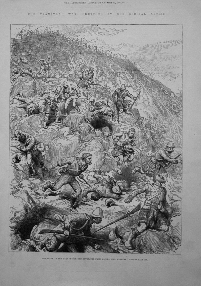 The Transvaal War : The Scene as the Last of our Men Retreated from Majuba Hill.  1881.