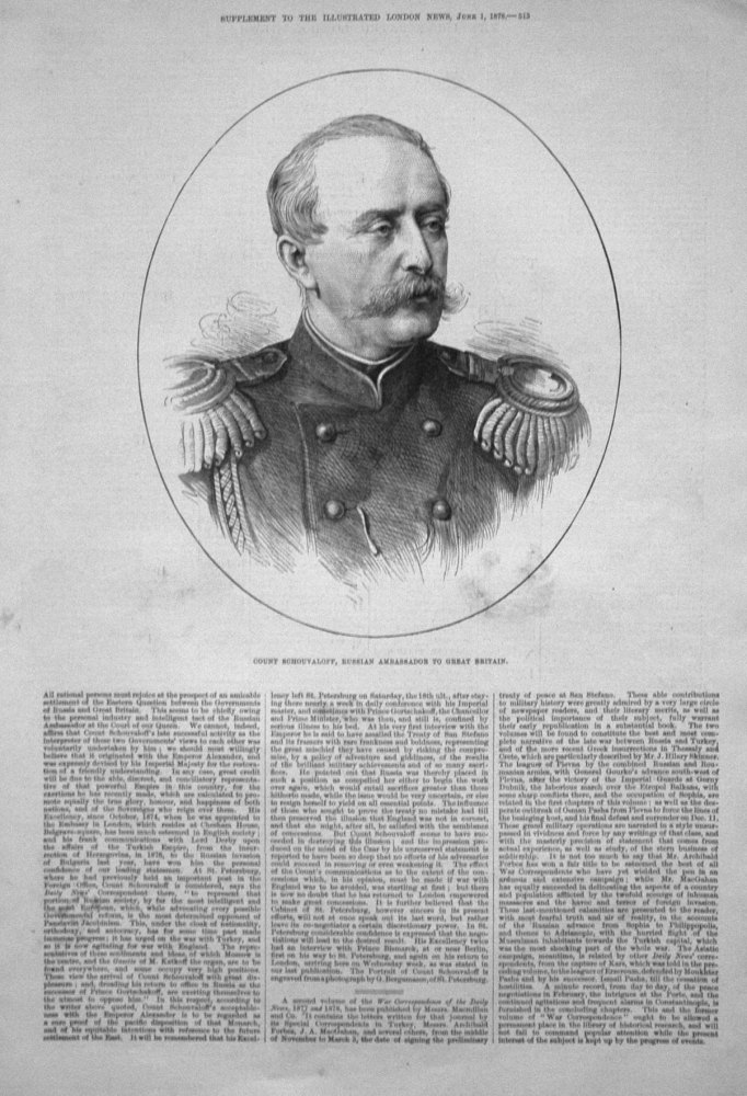 Count Schouvaloff, Russian Ambassador to Great Britain. 1878