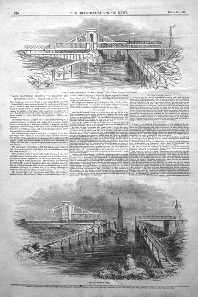 Timber Drawbridge Carrying the Brighton and Chichester Railway across the River Arun. 1846