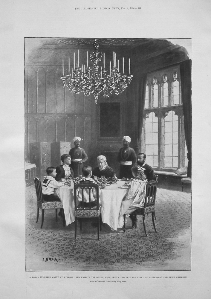 A Royal Luncheon Party at Windsor : Her Majesty the Queen, with Prince and Princess Henry of Battenberg and their Children. 1896