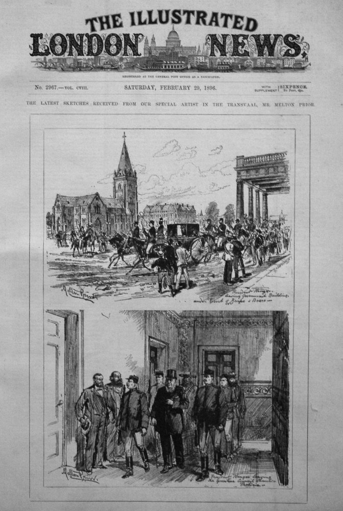 President Kruger Leaving Government Building. Transvaal.  (Sketches by Melton Prior.) 1896.
