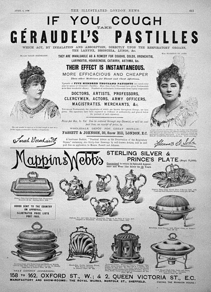 Geraudel's Pastilles, and Mappin & Webb's.1896