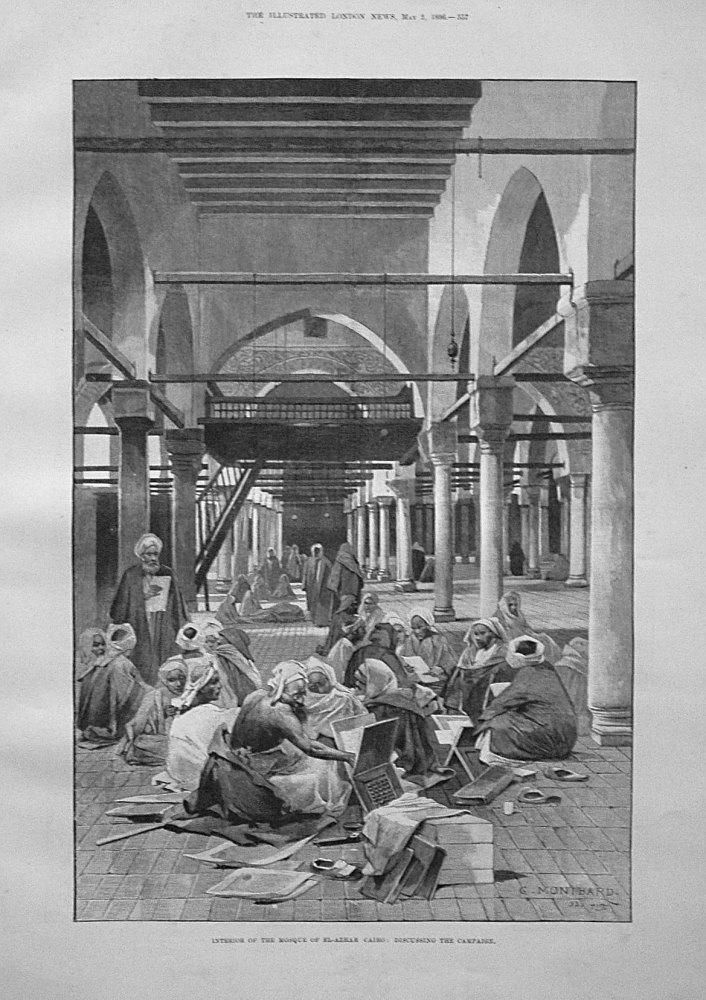 Interior of the Mosque of El-Azhar Cairo : Discussing the Campaign. 1896