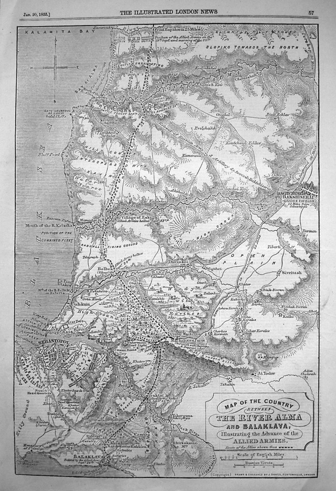 Map of the Country between The River Alma and Balaclava, Illustrating the Advance of the Allied Armies. 1855