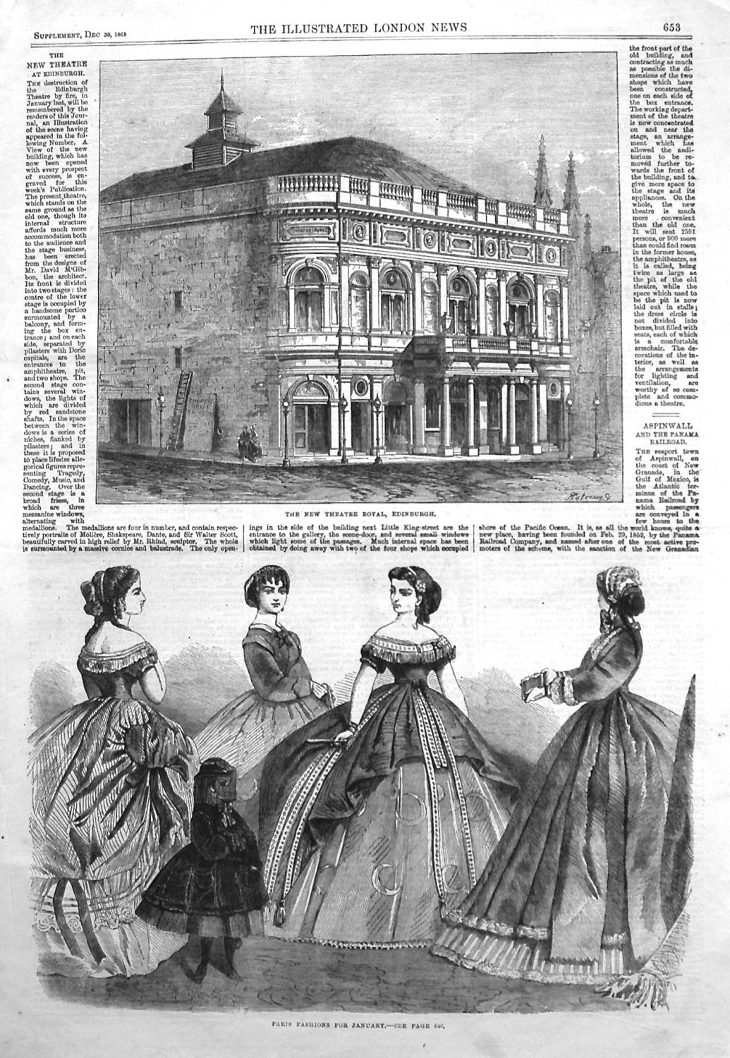 The New Theatre Royal Edinburgh. 1865.