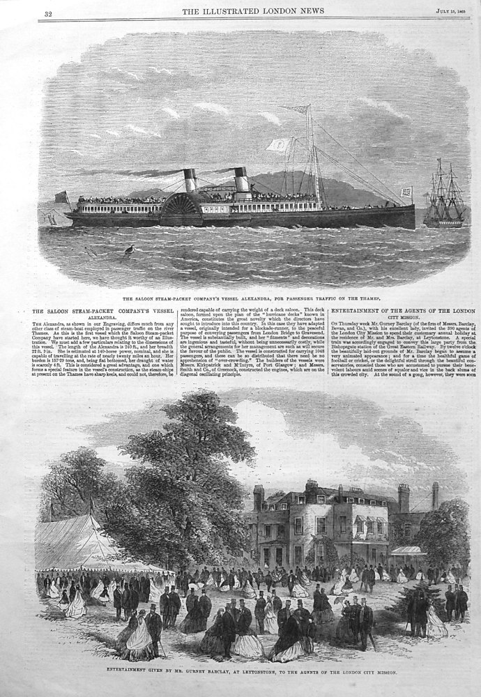 The Saloon Steam-Packet Company's Vessel Alexandra, for Passenger Traffic on the Thames. 1865