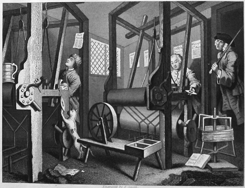 Industry and Idleness. Plate 1. The Fellow 'Prentices at their Looms.