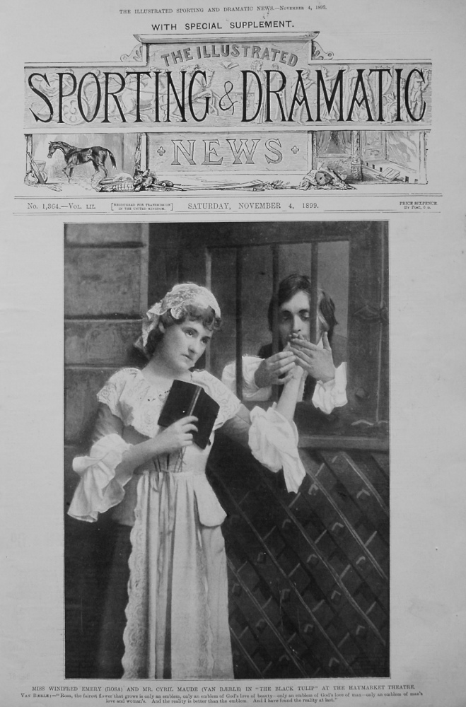 Miss Winifred Emery (Rosa) and Mr. Cyril Maude (Van Baerle) in "The Black Tulip" at the Haymarket Theatre. 1899