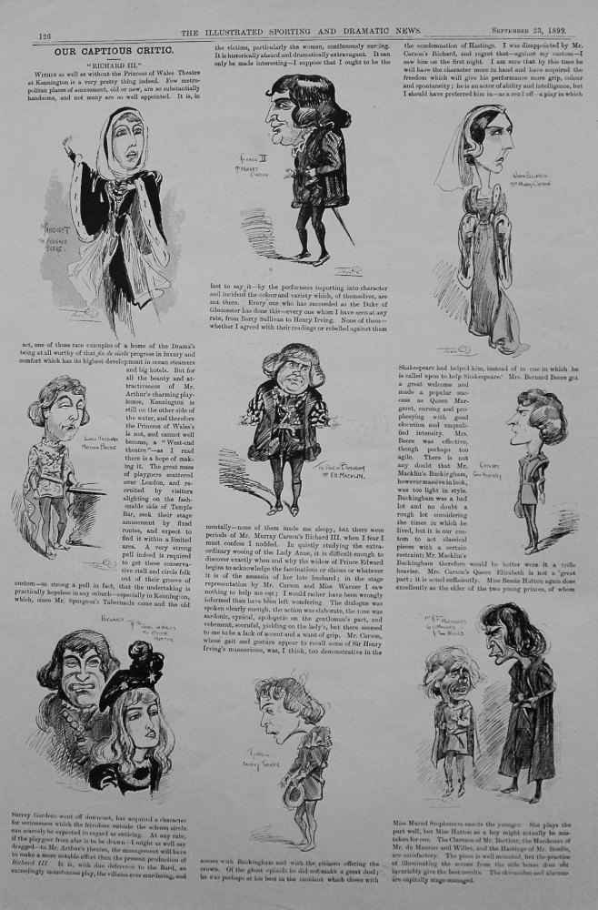 Our Captious Critic, September 23rd 1899.  :  "Richard III." at the Prince of Wales Theatre.