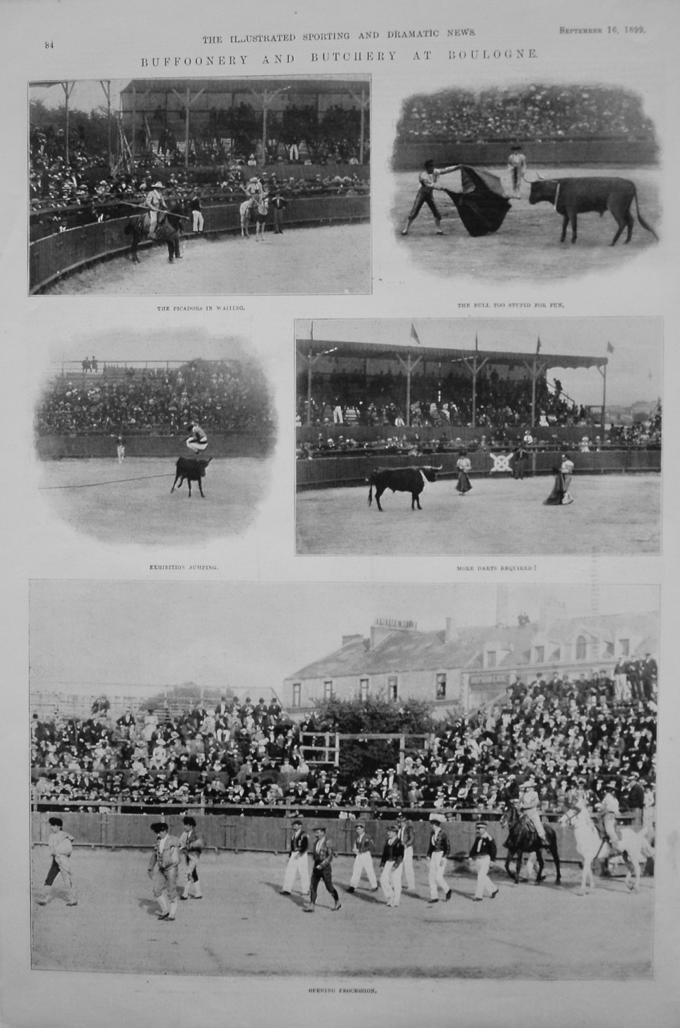 Buffoonery and Butchery at Boulogne. 1899 (Bull Fighting).