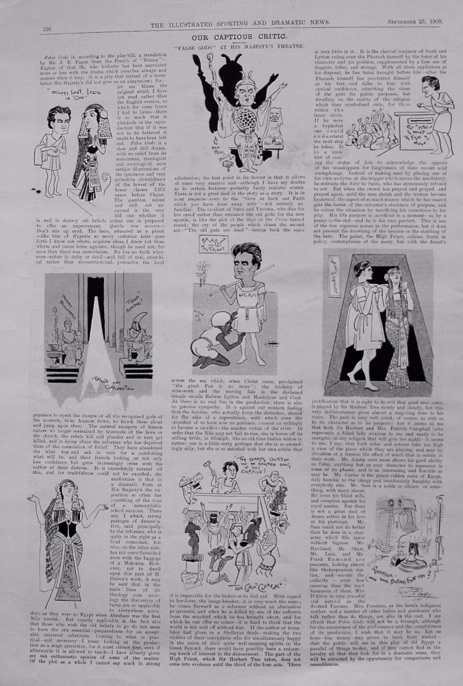 Our Captious Critic, September 25th 1909.  :  "False Gods," at His Majesty's Theatre.