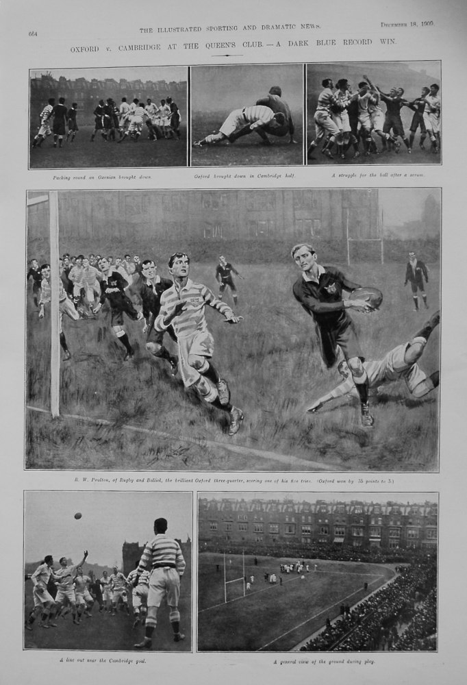 Oxford v. Cambridge at the Queen's Club.- A Dark Blue Record Win. 1909. (Rugby).