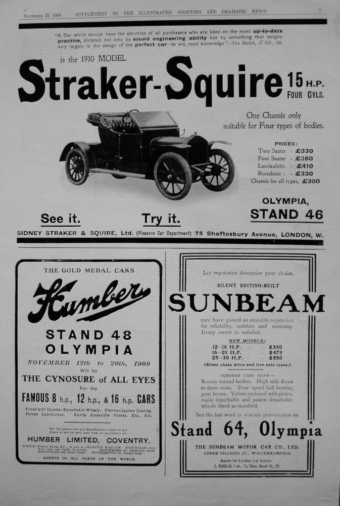 Motoring Adverts. November 1909.