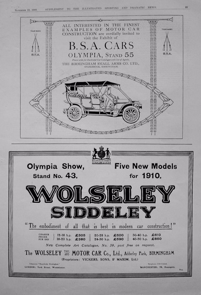 Motoring Adverts. November 13th 1909