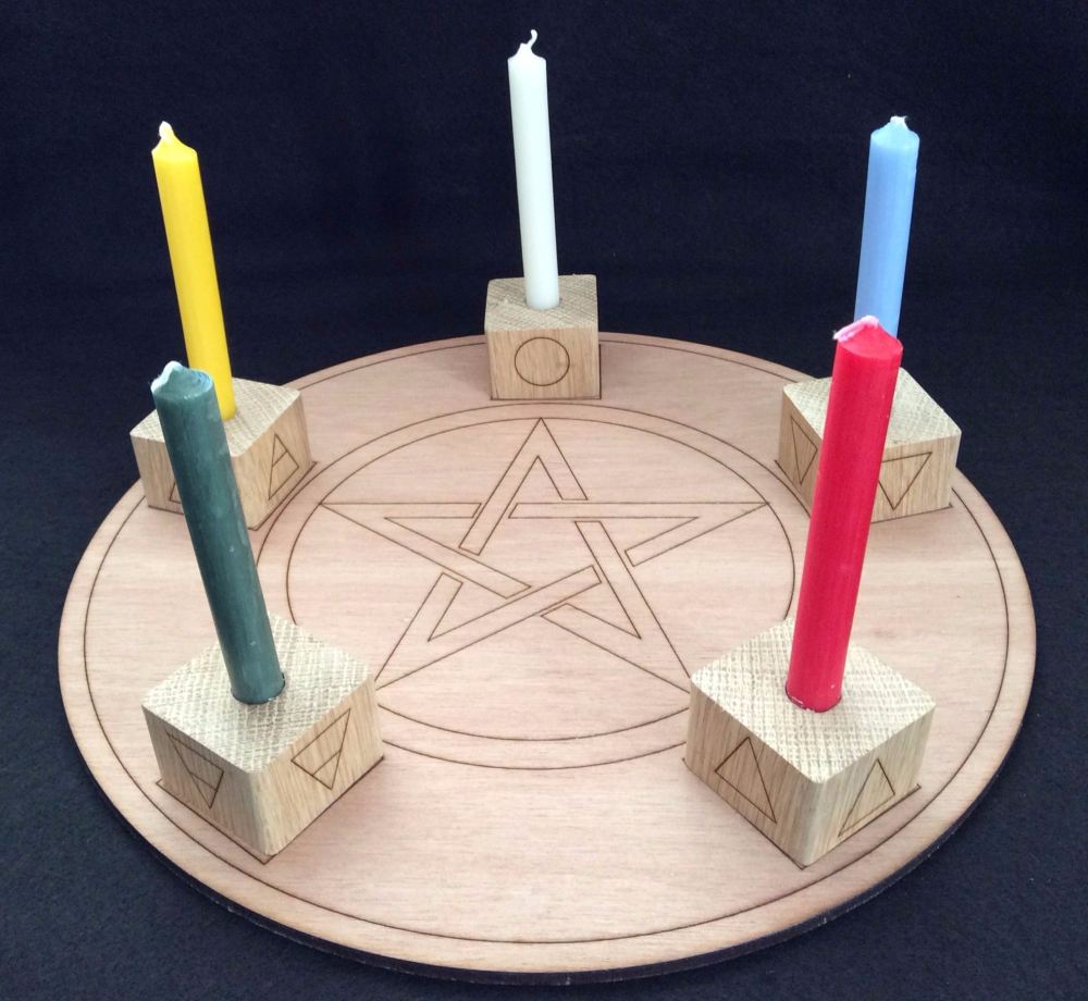 Handcrafted Altar Board with Pentagram and Elements Candle Holders ~ SALE