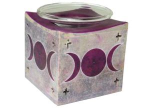 Soapstone Oil Burner with Triple Moon Design ~ Purple ~ free oil