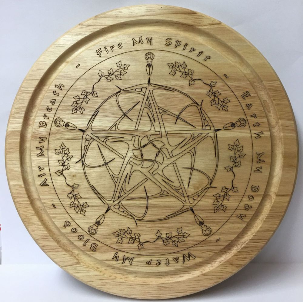 Wooden Kitchen Board with Decorative Pentagram and Goddess Design