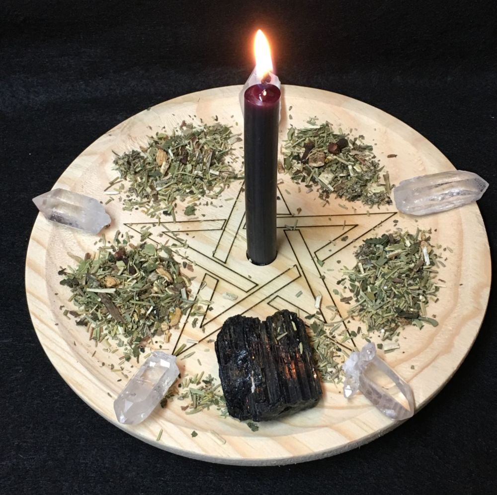 Rustic Wooden Spell Casting Plate with Pentagram