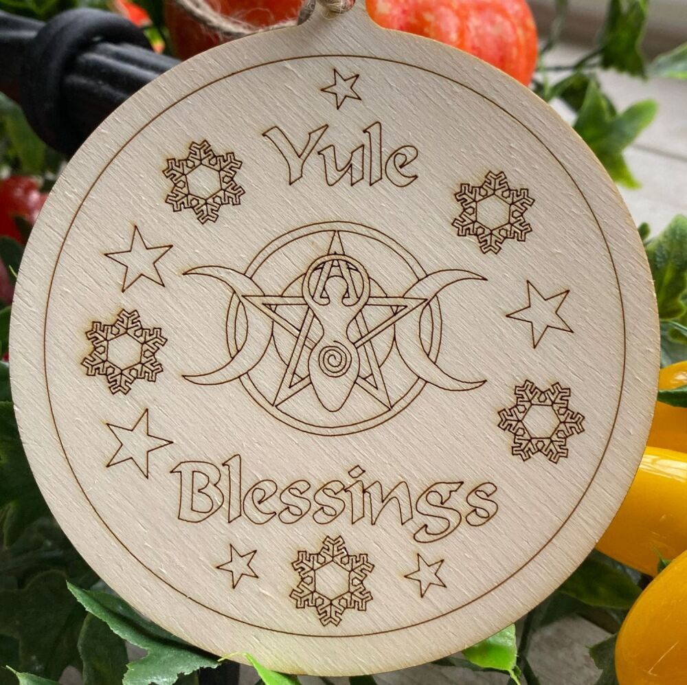 Hand Crafted Yule Blessings Wooden Decoration