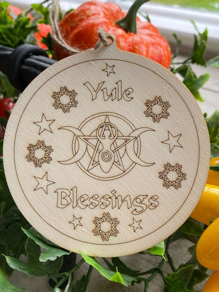 Hand Crafted Yule Blessings Wooden Decoration