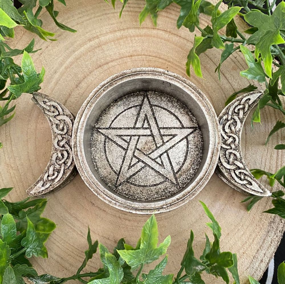Alchemy Triple Moon Altar Dish or Candle Holder 