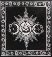Sun, Triple Moon & Pentagram Altar Cloth ~ Black & White ~ SALE
