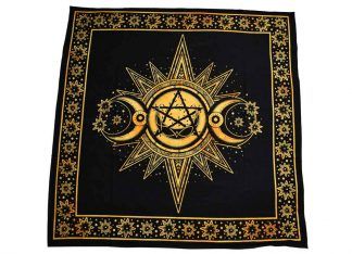Sun, Triple Moon and Pentagram Altar Cloth ~ Yellow