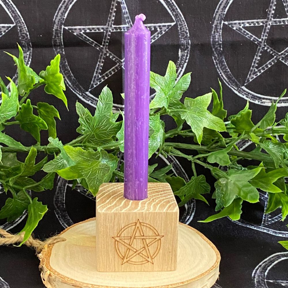 Pentagram Oak Candle Holder