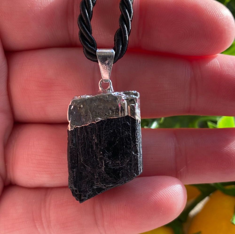 Black Tourmaline Pendant with Cord and Gift Box #23