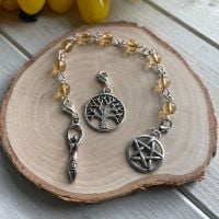 Citrine Spell Beads with Pentagram, Goddess and Tree of Life Charms