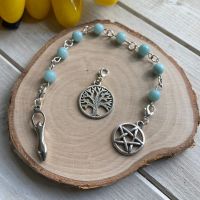  Amazonite Spell Beads with Pentagram, Goddess and Tree of Life Charms