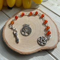 Carnelian Spell Beads with Pentagram, Goddess and Tree of Life Charms