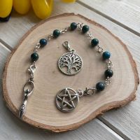 Azurite Spell Beads with Pentagram, Goddess and Tree of Life Charms