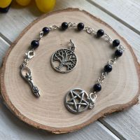 Blue Goldstone Spell Beads with Pentagram, Goddess and Tree of Life Charms