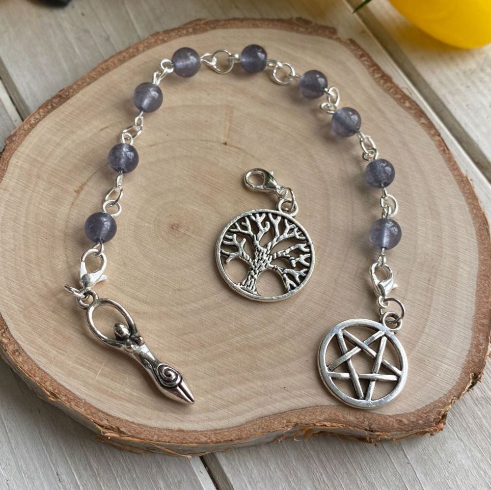 Lolite Spell Beads with Pentagram, Goddess and Tree of Life Charms