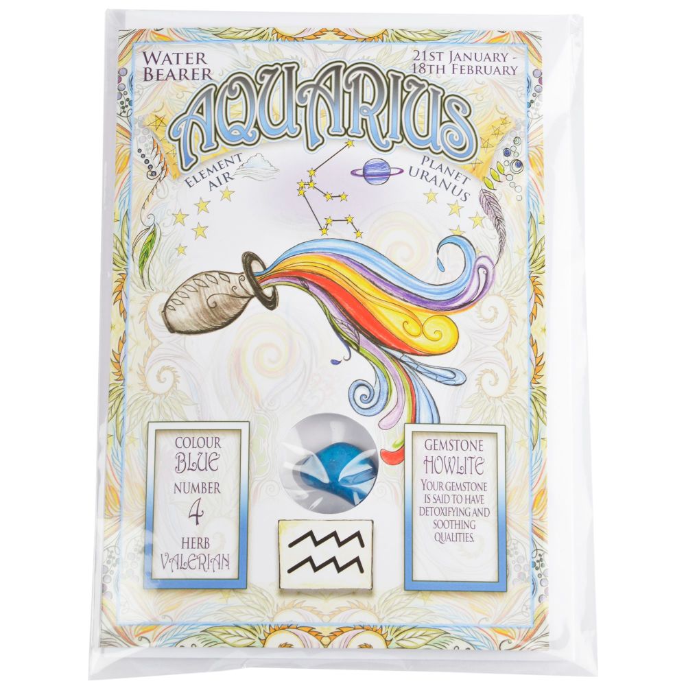 Zodiac Greeting Card with Crystal ~ Aquarius