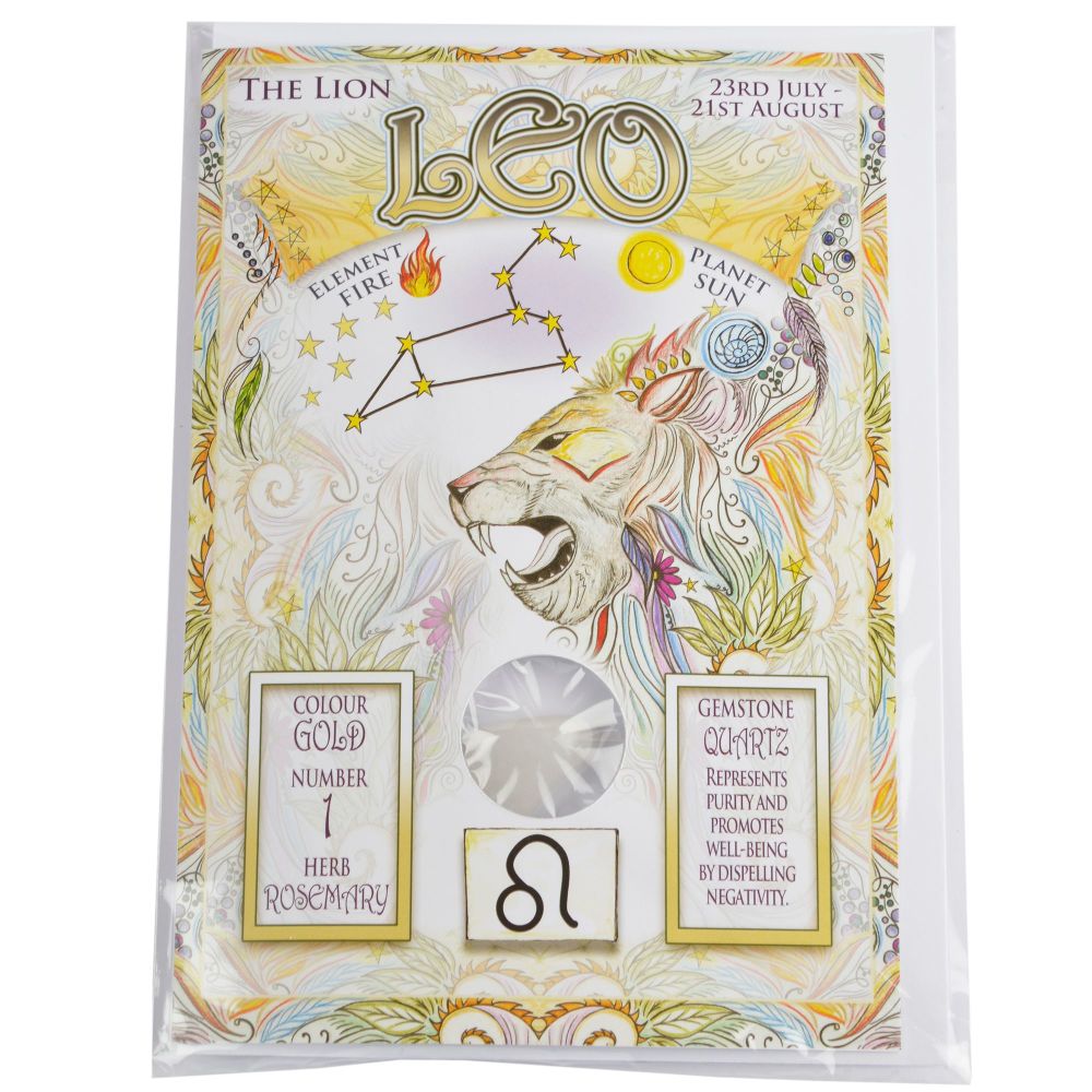 Zodiac Greeting Card with Crystal ~ Leo