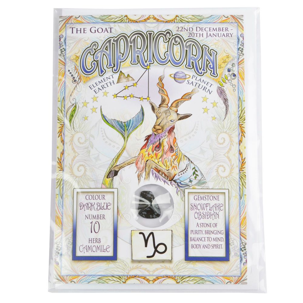 Zodiac Greeting Card with Crystal ~ Capricorn