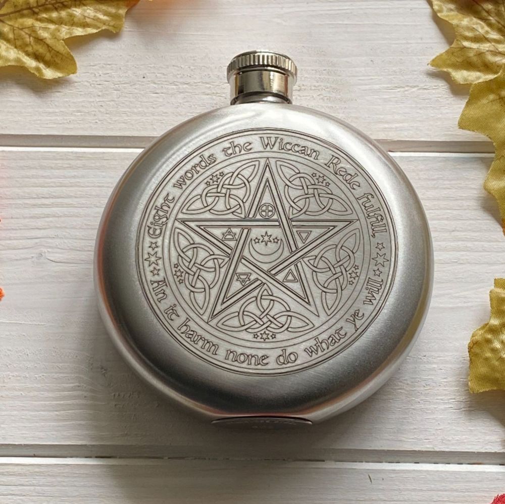 Wiccan Rede Hip Flask ~ Silver