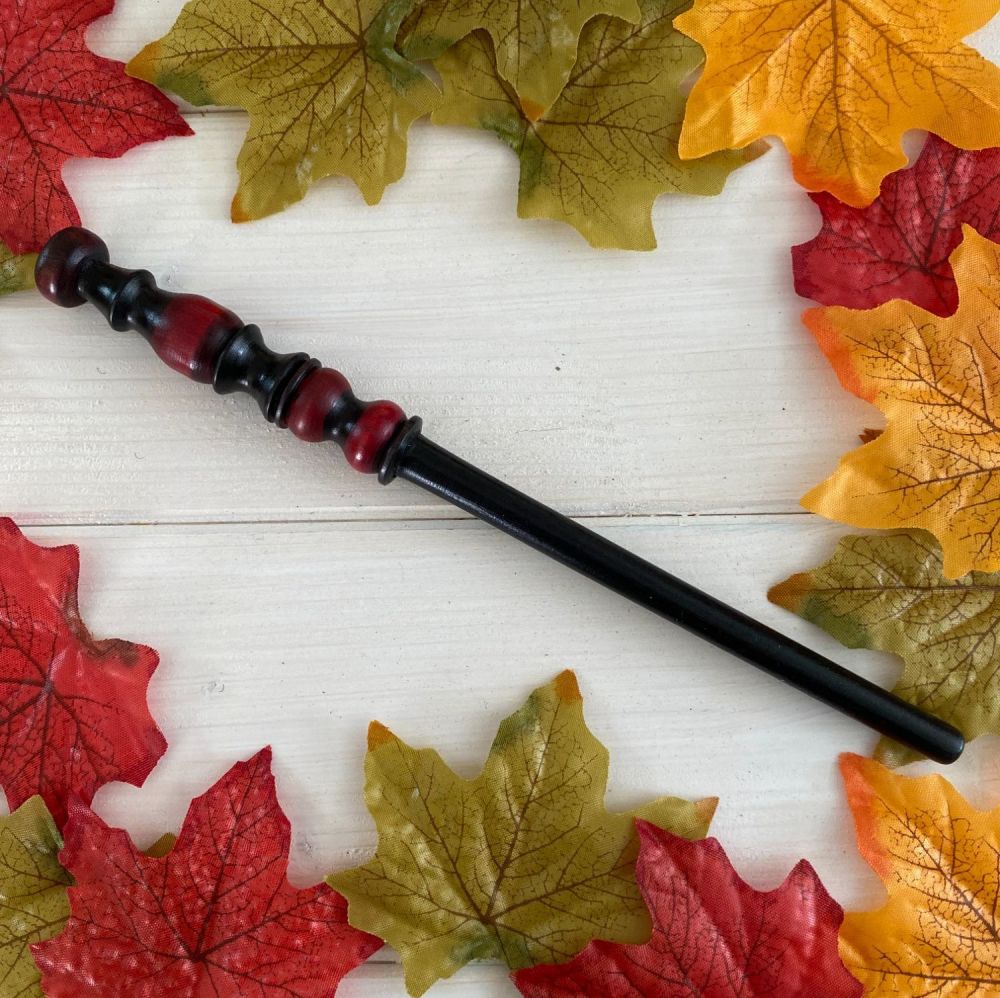 Hand Crafted Wooden Pocket Wand ~ Black and Red #1