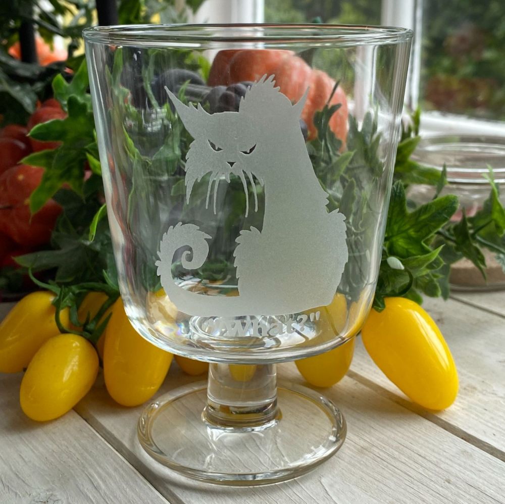 Engraved Glass Chalice ~ Gothic Cat