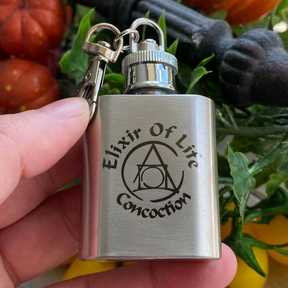 A Stunning Elixir of Life Mini Hip Flask Keyring